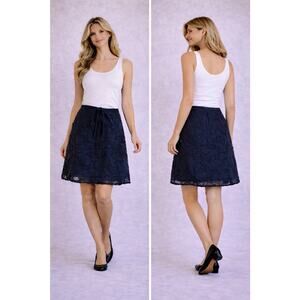 Max Studio Navy Textured Cotton Skirt Size M Drawstring Waist A-Line Lined Boho